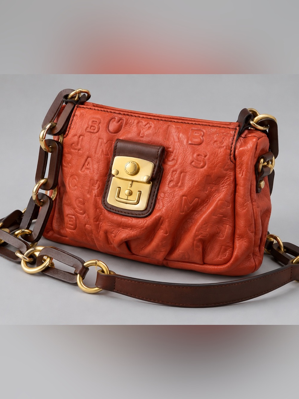 Marc Jacobs Burnt Orange Leather Shoulder Bag with Gold Hardware